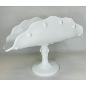 Vintage White Milk Glass Banana Boat Pedestal Teardrop Style Fruit Bowl Large